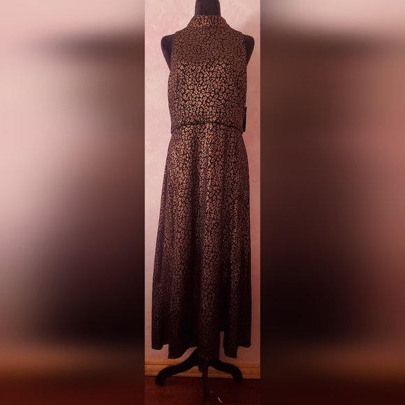 Donna Morgan Black and Gold Animal Print Dress - Picture 1 of 6
